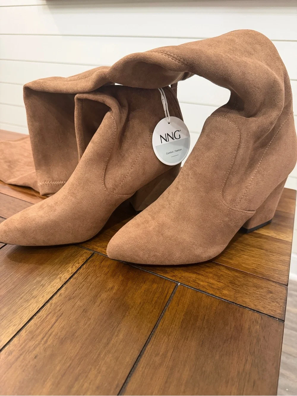 Over-the-Knee Suede Block Heel Boots — Brown